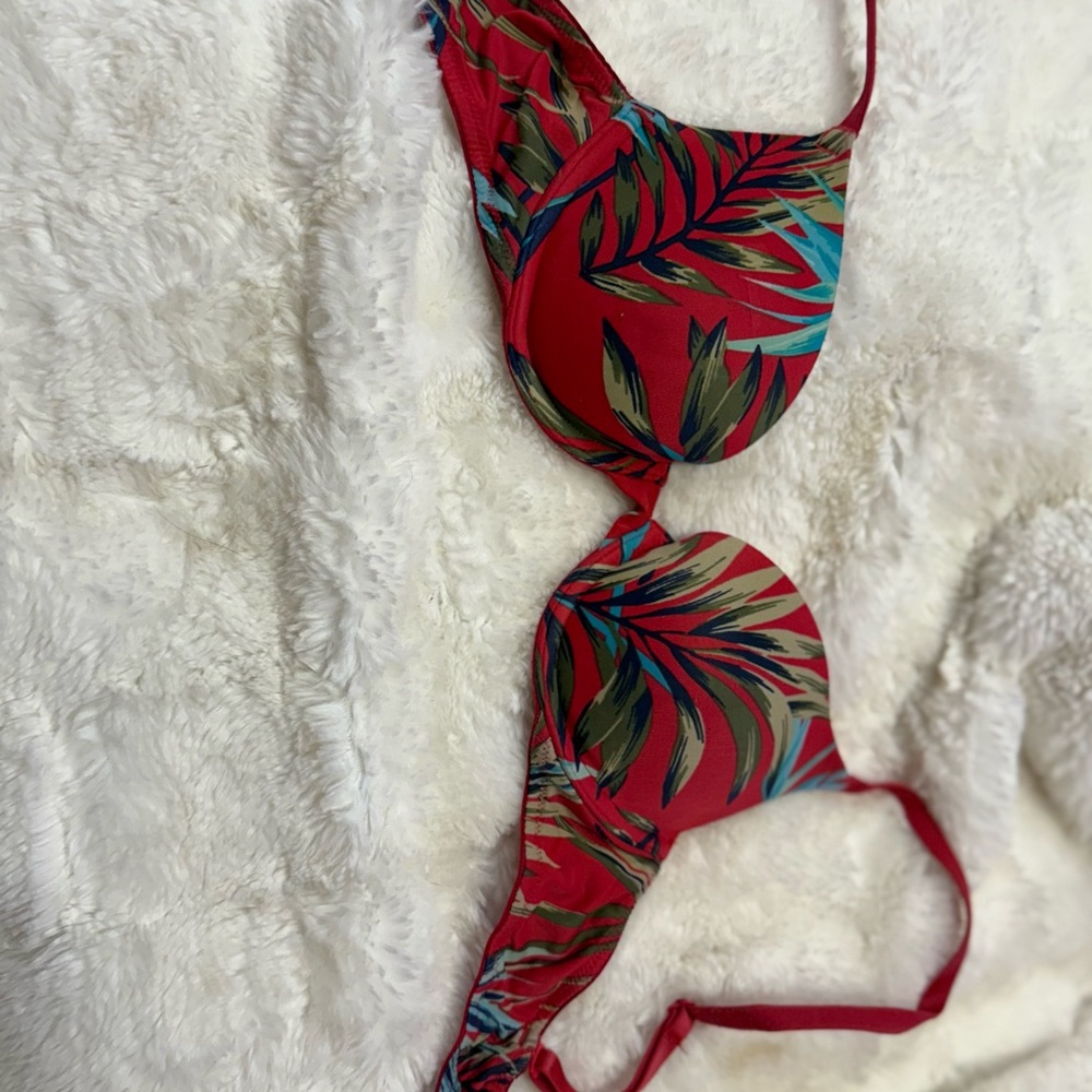 Tropical Leaf Print Bikini Top